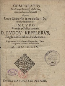 Comparatio incubi cum Avaritta, Ambitione, superbia et conjuncta invidia quam Loco Discursus introductorij Solenni...