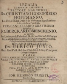 Legalia Academiæ Lipsiensis rectore magnifico Dn. Christiano Godofredo Hoffmanno…