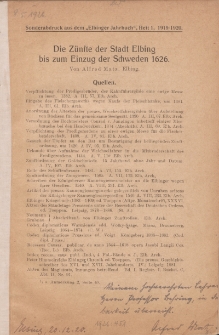 Die Zünfte der Stadt Elbing bis zum Einzug der Schweden 1626