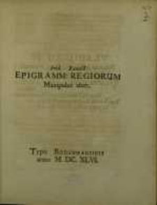 Epigramm : Regiorum manipulus alter