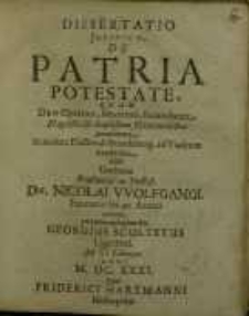 Disputatio Iuridica, De Patria Potestate ...