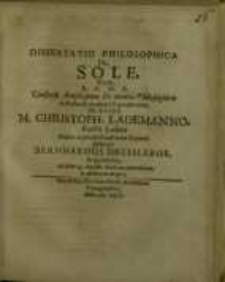 Dissertatio philosophica, De Sole. quam...