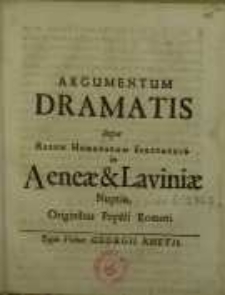 Argumentum Dramatis Super Rerum Humanarum Spectaculo in Aeneae & Liviniae Nuptiis, Originibus Populi Romani