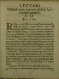 Lectori debita honoris mentione, Studiique signilicatione praemissa S[alutem] d[icit]