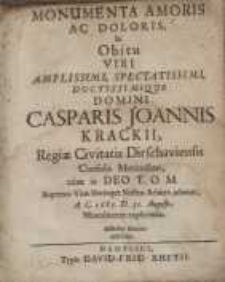 Monumenta amoris ac doloris, in obitu viri...Casparis Joannis Krackii... ; Traur- und Liebeß- Pflicht, welche dem...