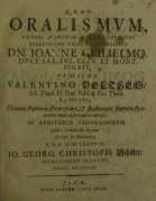 Oralismum, Rectore Academiae Magnificentissimo ... Principe Et Domino Dn. Joanne Guilielmo, Duce Sax. Iul. Cliv. Et Mont...