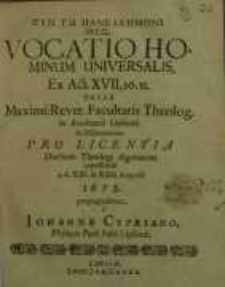Syn Tō Paneleēmoni Theō vocatio hominum universalis: ex Act. XVII, 30. 31
