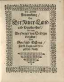 Die Andere Abhanckung, bey der Ritter-Land und Priesterschaft, wie auch bey denen von...