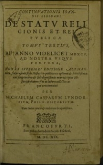 Continuationis Ioannis Sleidani de statu religionis et reipublicae tomus 3. (1595-1609)