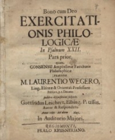 Bono cum Deo: Exercitationis philologicae. In Psalmum XXII...