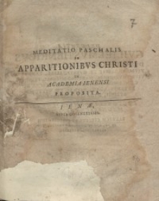 Meditatio paschalis de apparitionibus christi in Academia Ienensi proposita