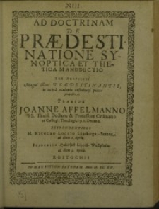Ad doctrinam de praedestinatione synoptica et thetica manuductio ...