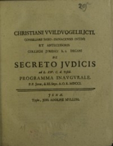 De secreto Judicis ad L.XIV. C. d.Testib. programma inaugurale ...