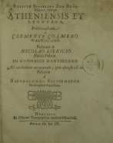Politiae speciales duae Augustissimae, nempe Atheniensis et Spartana, prior tractata a Clemento Colmero ...