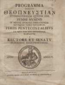 Programma evincens ΘΕΟΠΝΕΥΣΤΙΑΝ supernaturalem quidem esse summi numinis in mente humana operationem neutiquam tamen...