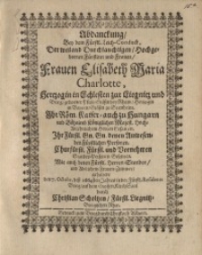Abdanckung bey dem Fürstl. Leich-Conduct der Fürstin Elisabeth Maria Charlotte...