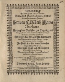 Abdanckung bey dem Fürstl. Leich-Conduct der Fürstin Elisabeth Maria Charlotte...