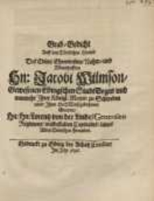 Grab-Gedicht auff den tödtlichen Hintrit des edlen...Hn. Jacobi Wilmson...gnaden Hn. Lorentz von der Linde...