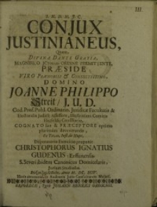 Conjux Justinianeus... Joanne Philippo Streit...