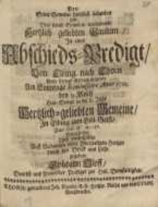 Den seine Gemeine hertzlich liebenden und von...in einer Abschieds-Predigt von Elbing nach Thorn...