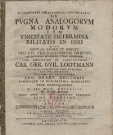 Dissertatio philosophica inauguralis de pugna analogorum modorum cum uinicitate determina bilitatis in deo ...