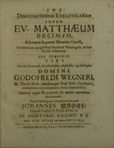 Disputationum exegeticarum super Ev. Matthaeum decimam...
