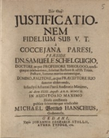 Justificationem fidelium sub V. T. a Coccejana paresi...