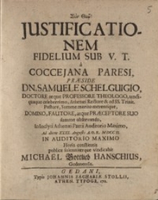 Justificationem fidelium sub V. T. a Coccejana paresi...