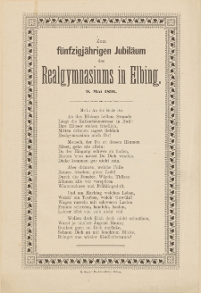 Zum fünfzigjährigen Jubiläum des Realgymnasiums in Elbing