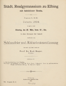 Städt. Realgymnasium zu Elbing mit lateinloser Sexta. Programm Nr. 34 (56). Ostern 1894