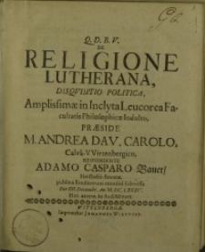 De Religione Lutherana, Disqvisistio Politica...