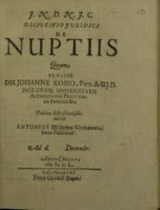 Disputatio juridica, De nuptiis...