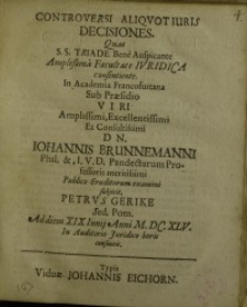 Controversi aliqotiuris decisiones quas S.S. triade bene auspicante...