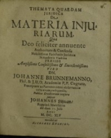 Themata quaedam juridica, De Materia injuriarum...