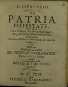 Disputatio Iuridica, De Patria Potestate ...