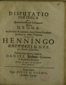 Disputatio juridical de querela in officiosi Testamenti ...