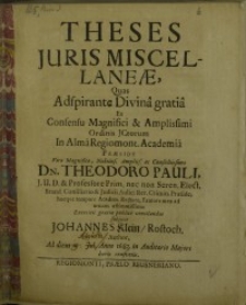 Theses juris miscellaneae, quas ...