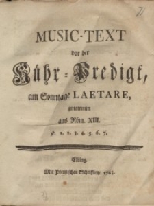 Musik-Text vor der Kühr-Predigt, am Sonntage Laetare genommen aus Röm...