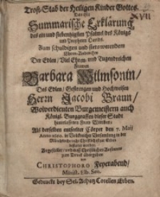 Trost-Stab der heiligen Kinder Gottes, das ist...Barbara Wilmsonin...Herzn Jacobi Braun...