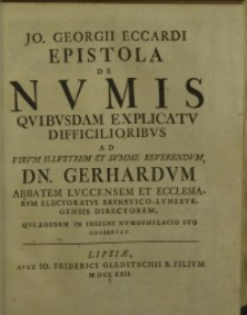 Epistola De Numis Quibusdam Explicatu Difficilioribus ...