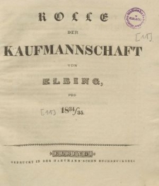 Rolle der Kaufmannschaft von Elbing pro 1834/35