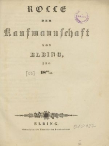 Rolle der Kaufmannschaft von Elbing pro 1846/47