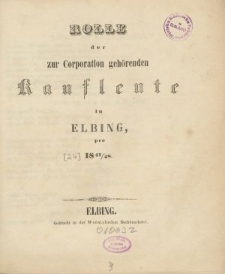 Rolle der Kaufmannschaft von Elbing pro 1847/48
