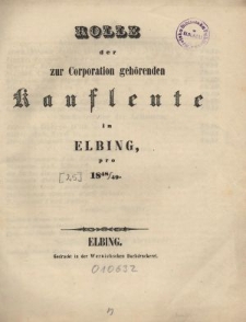 Rolle der Kaufmannschaft von Elbing pro 1848/49