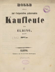 Rolle der Kaufmannschaft von Elbing pro 1850/51