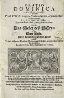 Oratio Dominica πολύγλωττος (polýglōttos)[...] nimirum plus centrum linguis, versionibus[...]= Das ist: Das Gebet deß Herrn ...