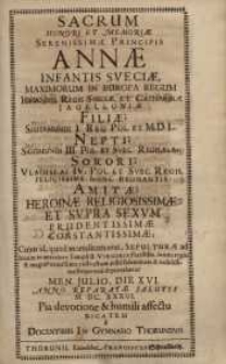 Sacrum honori et memoriae serenissimae principis Annae infantis ..