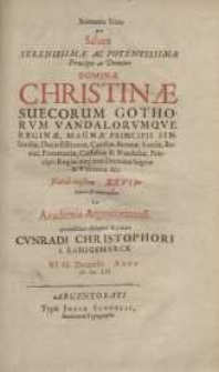 Solennia Vota pro Salute Serenissimae [...] Christinae Suecorum Gothorum Vandalorumque Reginae [...] Natali eiusdem XXVII ...