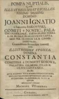 Pompa nuptialis, quam [...] domino Joanni Ignatio a Bąkowo Bąkowski ...