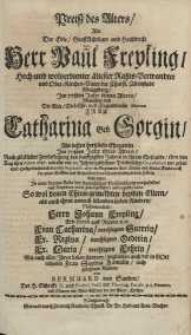 Preiss des Alters, Als der Edle [...]Großachtbare und Hochweise Herr Paul Freyling ...